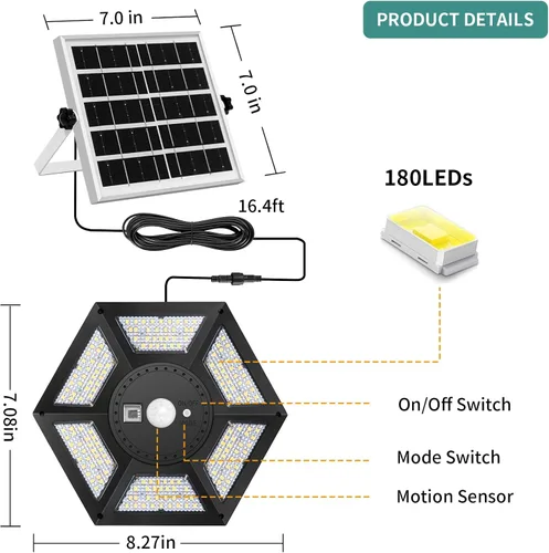 Vista 5 de AEQ - Luz solar de cobertizo para interiores y exteriores, funciona durante el día con control remoto, iluminación de 360°, impermeable, luces