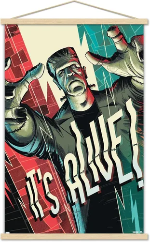 Vista 16 de Frankenstein - Póster de pared It's Alive by César Moreno, 22.4 pulgadas de largo x 14.7 pulgadas de ancho, versión enmarcada en madera de granero