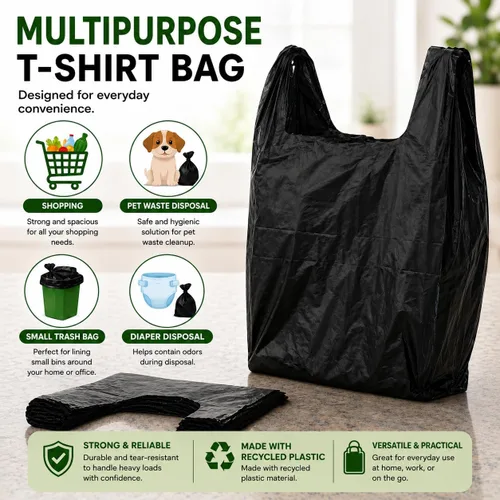 Vista 4 de Bolsa de plástico negra para camisetas (600 quilates) bolsas de basura para perros compatibles con Arm & Hammer giratorio Bin y rastrillo recogedor