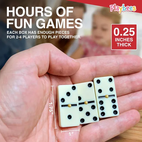 Vista 3 de Playbees Juego de dominó doble de seis de primera calidad, 28 azulejos clásicos en funda de piel sintética, divertido juguete educativo para niños