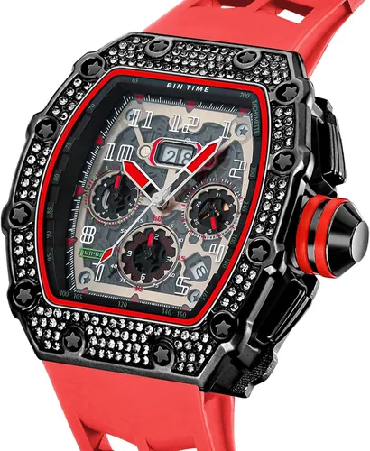 Vista 2 de Tonneau - Relojes de vestir punk, únicos, para hombre, impermeables, analógicos, deportes, trabajo, hombre, reloj de pulsera luminosa de silicona, L