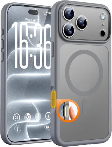 Vista 296 de TOCOL Funda magnética 3 en 1 para iPhone 15 Pro, mejorada [protección completa de cámara] con 2 protectores de pantalla, compatible con MagSafe Gris