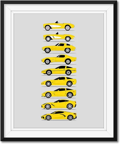 Vista 17 de Idea Network Póster hecho a mano compatible con Chevy Corvette Generations (perfil lateral) impresión de Chevrolet (C1 C2 C3 C4 C5 C6 C7 C8) – Rojo