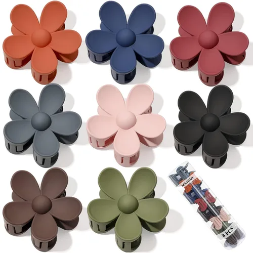 Vista 12 de Pinzas para el pelo de flores, 8 unidades, lindas pinzas para el cabello, pinzas para el cabello mate, pinzas de garra grande, sujeción fuerte