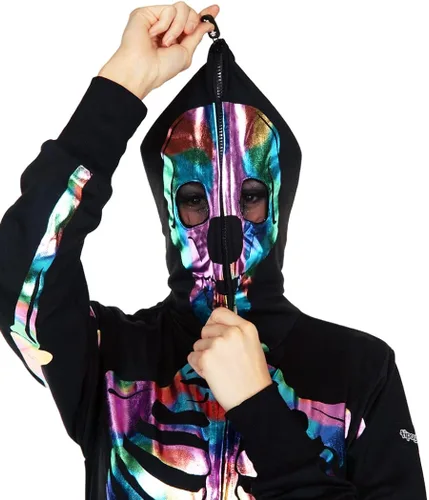 Vista 3 de Tipsy Elves - Disfraz de esqueleto de Halloween para mujer con estampado de espalda disfraz de esqueleto