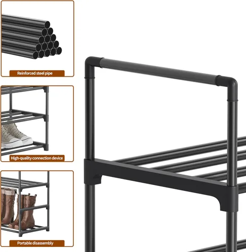 Vista 8 de Zapatero de 3 niveles, organizador de zapatos resistente, estante de almacenamiento de zapatos, perfecto para entrada de puerta delantera, armario