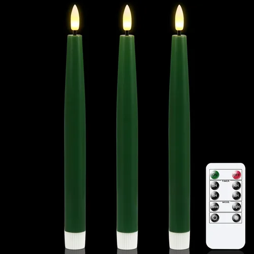 Vista 9 de GenSwin Flameless Taper Candles with Remote Timer, Real Wax LED Flickering Candlesticks Battery Operated 3D Wick for Wedding, Party, Home(Christmas