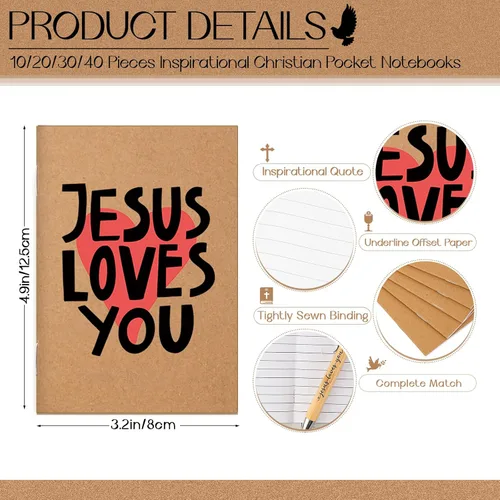 Vista 2 de Tenceur - 10 juegos de regalos de regreso a la escuela, Christian Jesus Loves You Cuadernos religiosos, cuadernos cristianos, bolígrafos