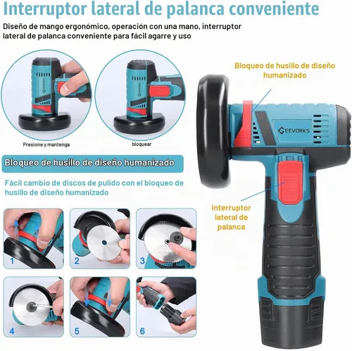 Vista 3 de Geevorks - Mini amoladora angular inalámbrica de 12 V 19500 RPM con 2 baterías de 2000 mAh, cuchillas de corte de nailon, disco de molienda/disco
