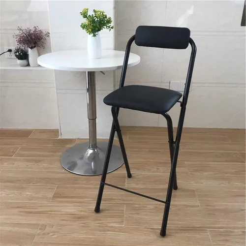 Vista 2 de Taburete de bar plegable con respaldo, estilo moderno/minimalista, negro/blanco, asiento de piel sintética, 3 opciones de altura: 25.5/27.5/29.5