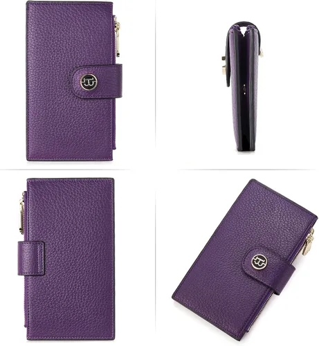 Vista 5 de BOSTANTEN Carteras de cuero para mujer, con bloqueo RFID, delgado, tarjetero con bolsillo con cremallera
