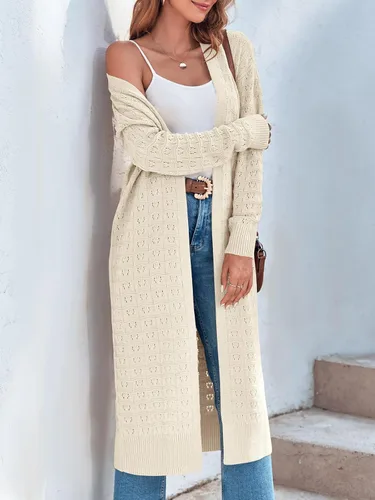 Vista 3 de ZoeAce Cárdigan largo de ganchillo para mujer, suéter de punto con frente abierto, manga larga, ligero, cárdigan casual para invierno