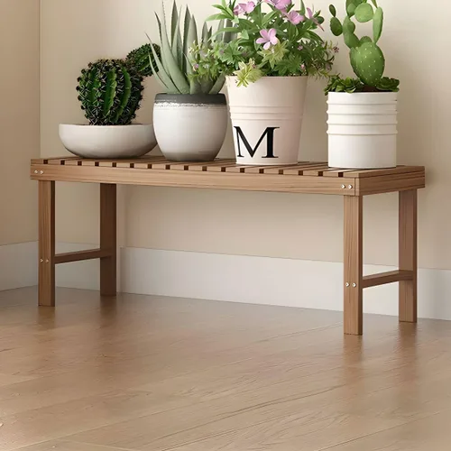 Vista 8 de Soporte rectangular para plantas de madera maciza de 1 nivel, 4 patas, flores, suculentas, rábano verde, de una sola capa, escalera de balcón Marrón