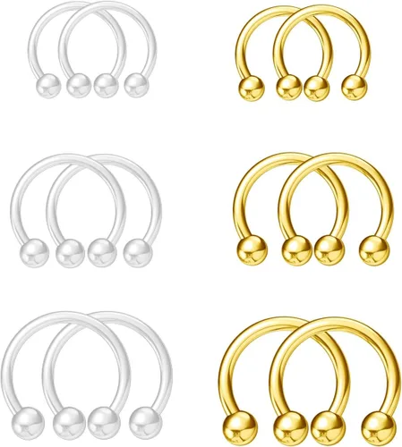 Vista 4 de NZDLM Clear & Gold - Anillos para tabique de 0.56 oz y 0.63 oz, anillos de nariz para tabique para mujeres y hombres, kit de anillos de septum