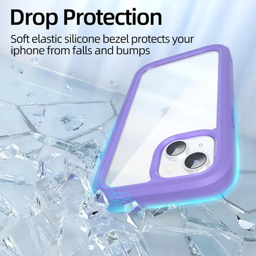 Vista 4 de WXR Compatible con iPhone 15, parachoques de silicona suave y parte trasera de policarbonato duro transparente e interior de policarbonato duro