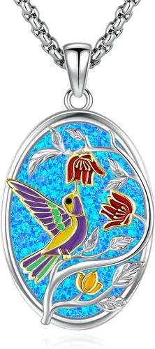 Vista 24 de Eusense Collar de ópalo para mujeres y hombres, joyería de ópalo azul y blanco de plata de ley 925 con dije de ópalo auténtico, regalo