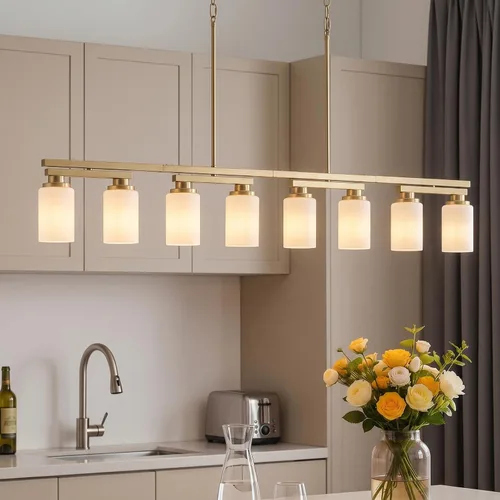 Vista 24 de 4 lámparas de isla de cocina y accesorios de iluminación de comedor de granja sobre mesa, colgante rústico ajustable para techo - Diseño giratorio