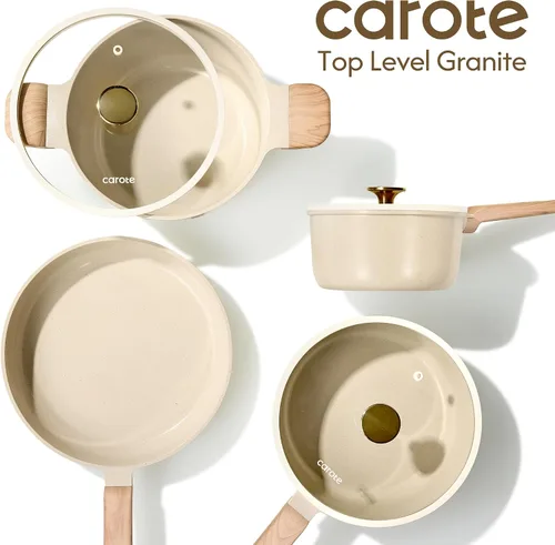 Vista 7 de CAROTE - Juego de 14 piezas de ollas y sartenes antiadherentes, juego de utensilios de cocina de cerámica, juego de cocina de cocina no tóxico