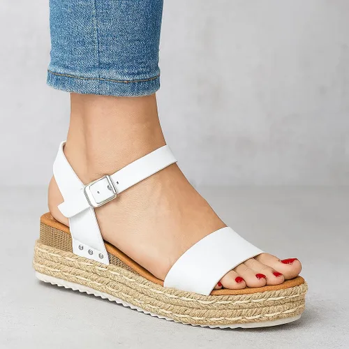 Vista 3 de Sandalias de plataforma CUSHIONAIRE Melissa estilo alpargata para mujer con correa al tobillo ajustable y plantilla de espuma viscoelástica