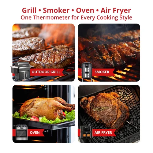Vista 5 de Termómetro inalámbrico de carne con sincronización para parrilla, ahumar, cocinar con Bluetooth con sonda de sensor dual, control inteligente
