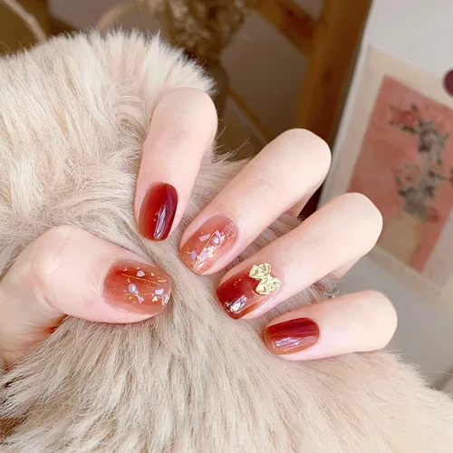 Vista 18 de LIGHT RAIN - Uñas a presión de longitud media, con diseño de galaxia Andromeda, uñas postizas de gel, reutilizables, de lujo, de siete capas