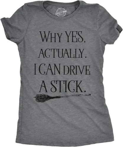 Vista 12 de Camiseta de Halloween para mujer Why Yes I Can Drive A Stick Witch Tees Heather Purple