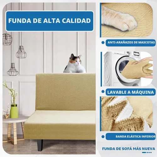 Vista 7 de XINEAGE - Funda elástica para futón y sofá cama, tamaño matrimonial, color Beige