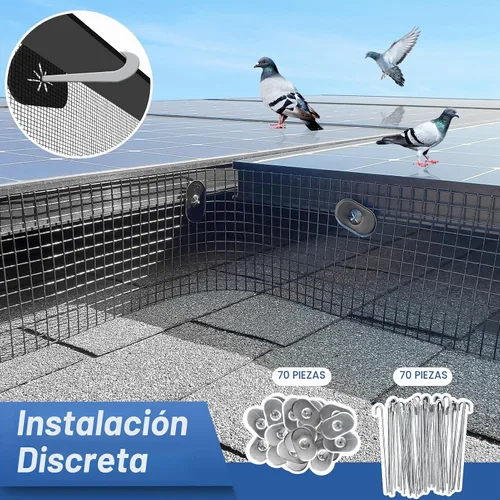 Vista 4 de Protector de Paneles Solares contra Pájaros, Kit de Rollo de Malla Protectora contra Animales de 6 pulgadas x 100 pies para Red de Protección