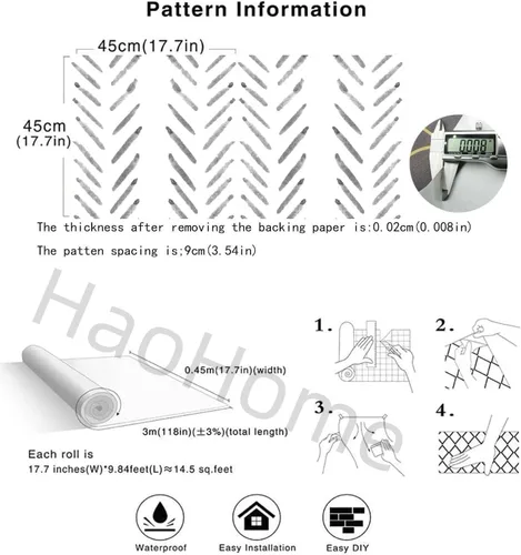 Vista 6 de Papel tapiz autoadhesivo para despegar y pegar, diseño de espiga moderno, diseño de espiga, líneas geométricas, autoadhesivo, para baño, dormitorio