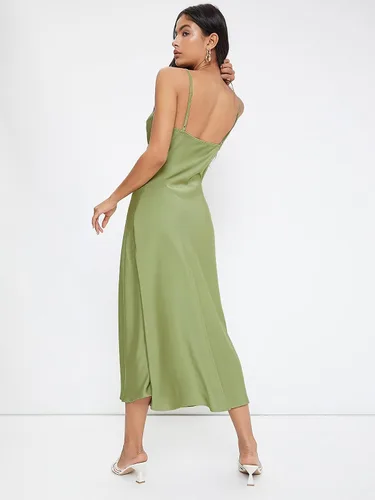 Vista 2 de Floerns Vestido largo de seda satinada con tirantes delgados y cuello vuelto para mujer