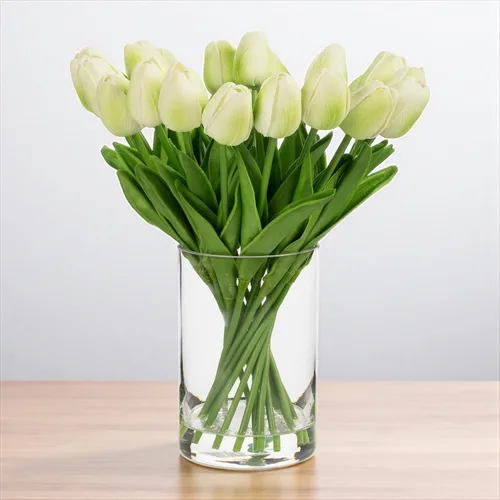 Vista 3 de ENOVA FLORAL 20 cabezas de tulipanes artificiales de tacto real para decoración de mesa de comedor, boda, decoración de granja (verde)