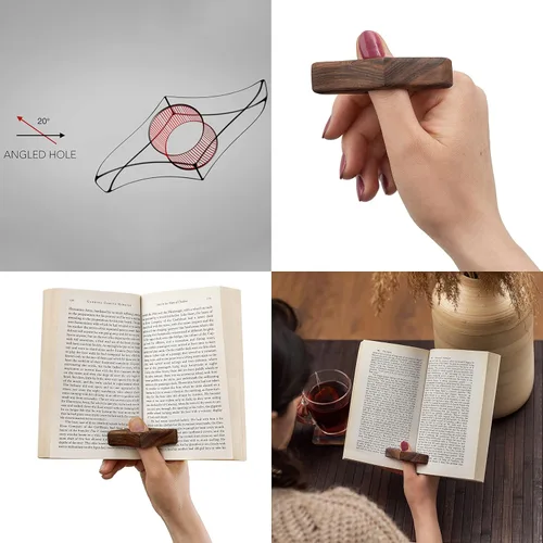 Vista 7 de TILISMA Soporte de página de libro hecho a mano Accesorios de lectura de madera de nogal Regalos de libros para amantes de la lectura Gadgets