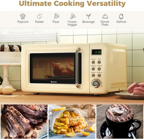 Vista 5 de COSTWAY horno microondas de encimera, 0.7 pies cúbicos, hornos microondas con 5 niveles de micro potencia, función de inicio diferido, plato