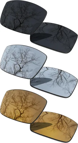 Vista 21 de 3 Pair Polarized Replacement Lenses for Oakley Gascan OO9014 Pack Cromo negro y plateado y oro de 24 quilates