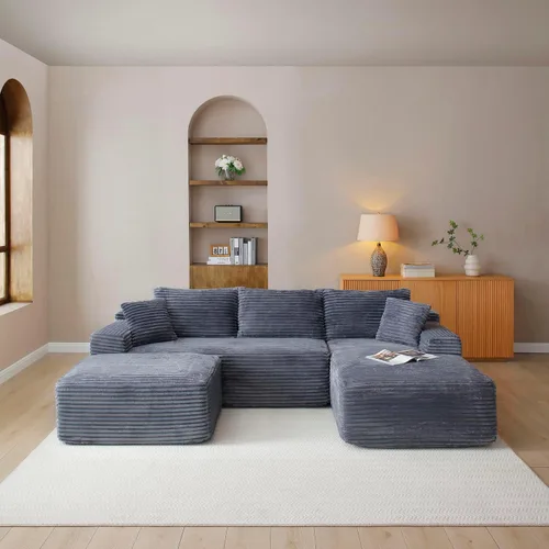 Vista 26 de Cloud Sofá modular moderno de 108 pulgadas con asiento profundo, sofás de pana sin hueso con diván en forma de L para sala de estar, no requiere