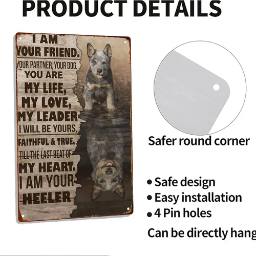 Vista 4 de Cartel de metal retro con texto en inglés "I Am Your Companion Your Ally Your Existence Blue Heeler" para garaje, hombre, cueva, baño, dormitorio
