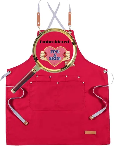 Vista 14 de Delantal de chef personalizado con espalda cruzada con correas ajustables, lona bordada e impresión Beigeapron (bordado)