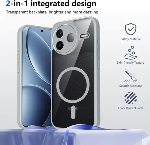 Vista 159 de Funda magnética transparente compatible con Xiaomi 17T, color negro 2 en 1 PC + TPU cubierta de teléfono a prueba de golpes, carcasa protectora