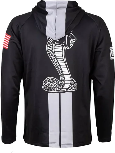 Vista 2 de Shelby American Black - Sudadera con capucha de dos rayas Rendimiento, secado rápido, tela que absorbe la humedad Producto
