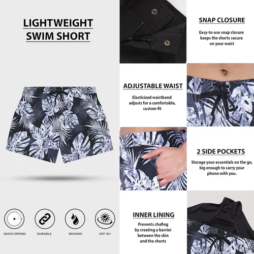 Vista 4 de ZeroXposur Conjunto de traje de baño con camiseta UV y pantalón corto para mujer, camiseta de manga larga con pantalón corto de natación estampado