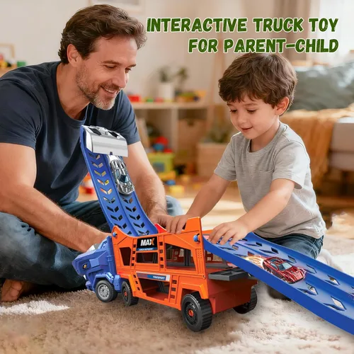 Vista 7 de Juguetes de Camión de Dinosaurios para Niños de 3-5 - Camión Transportador con 6 Autos de Juguete Fundidos a Presión, Camión 3 en 1 con 2 Pistas