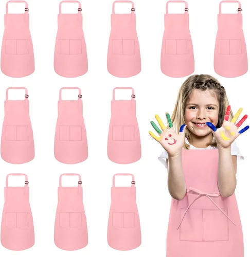 Vista 9 de Delantal para niños, paquete de 8 delantales para niñas y niños, delantales de pintura artística para cocina, aula, cocina, horneado, para edades