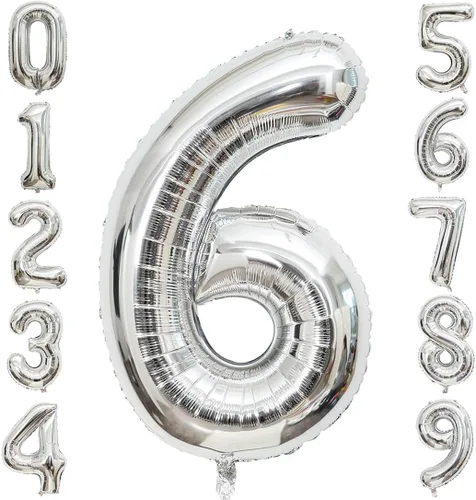 Vista 9 de Globos de 0 números plateados 0 globos de número 40 pulgadas número 0 globos de aluminio Mylar