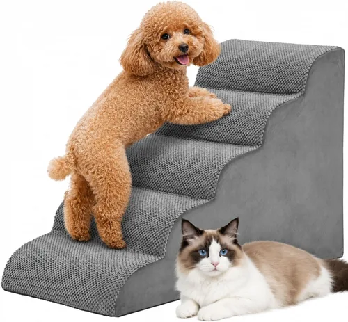 Vista 15 de DUMOS Escaleras para perros y gatos pequeños, escalones curvados de 3