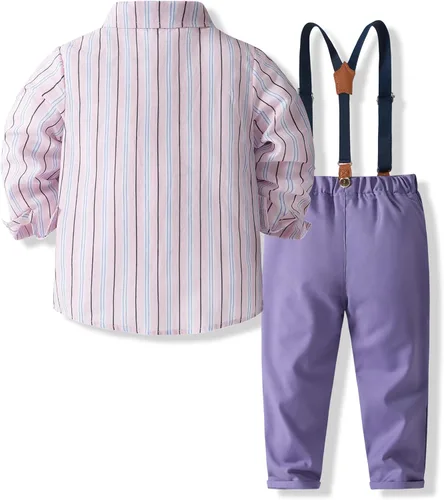 Vista 2 de Kimocat Baby Boys Long Sleeve Gentleman Bowtie Outfit Suits Set