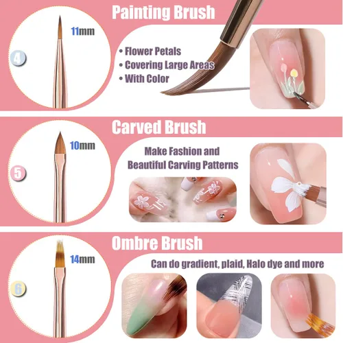 Vista 4 de KINGMAS 10 pinceles de arte de uñas, pincel de pintura para limpiar, pincel de dibujo, pincel para delineador de uñas y bolígrafo de punteado de uñas