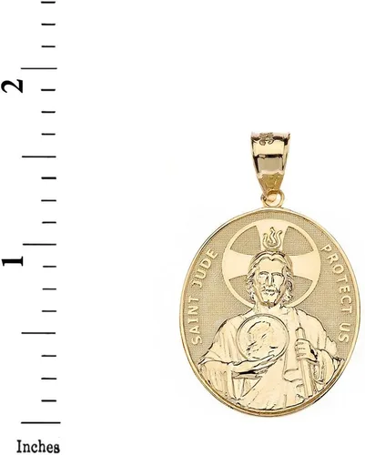 Vista 2 de Claddagh Gold - Colgante ovalado de oro amarillo macizo de 10 k Saint Judas Thaddeus Protect Us