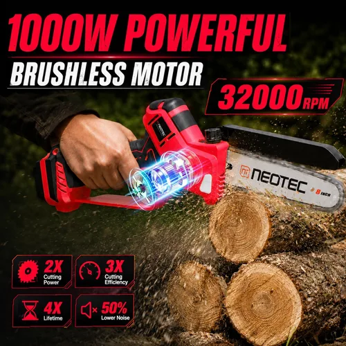 Vista 3 de Mini motosierra inalámbrica de 6 y 8 pulgadas compatible con batería Rojo