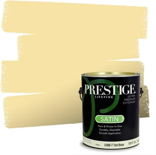 Vista 129 de PRESTIGE Pinturas de pintura exterior e imprimación en uno, 1 galón, plano, combinación comparable de Benjamin Moore* Manzanilla*