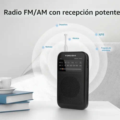 Vista 2 de TOMASHI Radio portátil, radio alimentada por batería con conector para auriculares